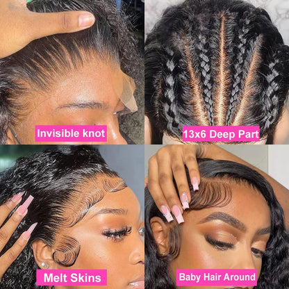 14-Inch 13X6 HD Lace Front Wig - Human Hair Deep Wave, Pre-Plucked, 200 Density, Ideal for Black Women