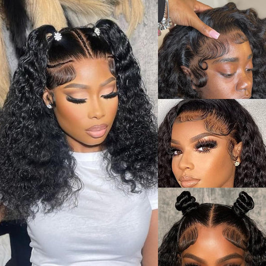 14-Inch 13X6 HD Lace Front Wig - Human Hair Deep Wave, Pre-Plucked, 200 Density, Ideal for Black Women